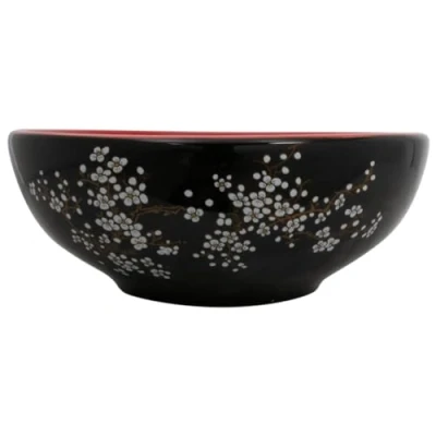 Image of &#039;vidaXL Countertop Ceramic Basin in Striking Black and Red with Handmade Patterns, Durable Easy Clean Design, Ideal for Bathroom Vanity Installation&#039;