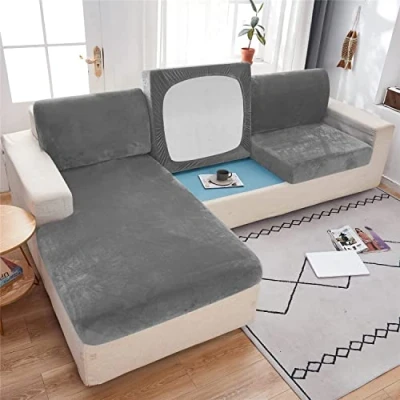 Image of Stretch Sectional Sofa Cover, Couch Cushion Covers for L/U Shape Sofa, 3 2 1 4 seat Cover Slipcovers Non Slip Furniture Protector ( Color : 29# , Size X (65 95cm) )