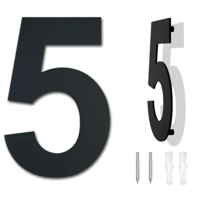 Image of Brushed Modern House Number 6 Inch 152mm Height Black, Made of Solid 304 Stainless Steel, Floating Appearance and Easy to Install (Number 5 Five)