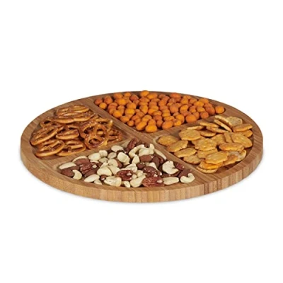Image of Relaxdays Bamboo Serving Plate, Round, Divided Tray, Ø 33 cm, Snack Platter for Biscuits, Cheese, Olives, etc, Natural
