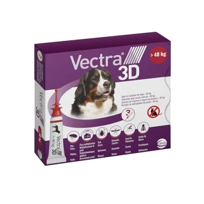 Image of VECTRA 3D Pesticide for Dogs, 3 Pipettes Flea, Ticks and Mosquito Repellent Dogs XL Over 40 kg Protects Against Fleas, Ticks, Phlebotomas Flies