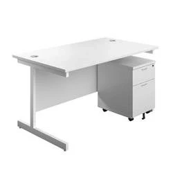 Image of 1600X800 Rectangular Desk White &amp; 2 Drawer Pedestal Bundle