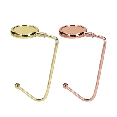 Image of kwmobile Purse Hooks for Table Set of 2 Metal Handbag Hook Holder Hand Bag Hanger Tables, Desks, Gold/Copper