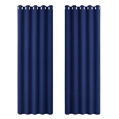 Image of PONY DANCE Blue Blackout Curtains for Living Room Thermal Eyelet Drapery Large Windows Light Blocked Boys Curtain Panels Bedroom, 2 PCs, 66 inch Width by 90 Depth,
