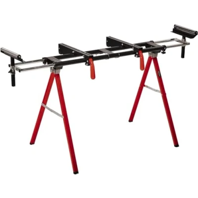Image of Einhell MSS 1608 Stationary Saw Stand Sturdy and Lightweight Frame, Height Adjustable Pull Out Work Piece Supports, Foldable for Space Saving Storage Mitre Table Accessory