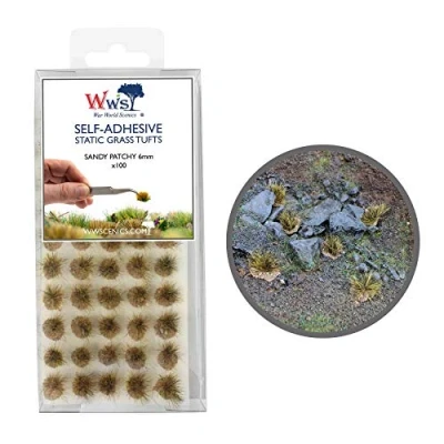 Image of War World Scenics Self Adhesive Static Grass Tufts x 100 Sandy Patchy, 6mm Model Railway Wargame Scenery Railroad Modelling Diorama Miniature Hobby Tabletop
