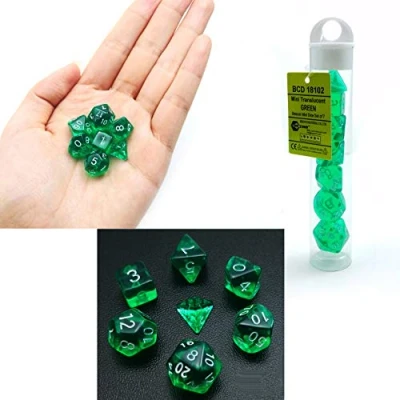 Image of Bescon Mini Translucent Polyhedral RPG Dice Set 10MM, Small Role Playing Game D4 D20 in Tube, Transparent Green