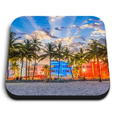 Image of 1 x Square MDF Fridge Magnet Miami Beach Florida America 3464