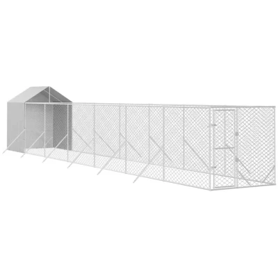 Image of vidaXL Outdoor Dog Kennel with Roof Silver 2x14x2.5 m Galvanised Steel
