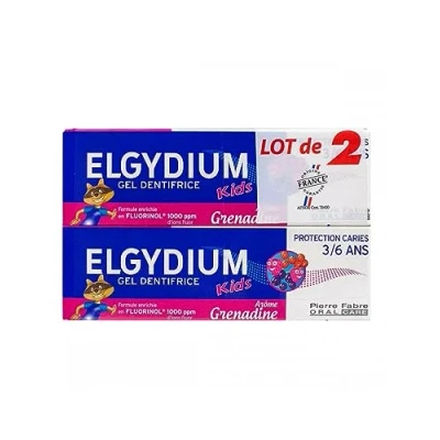 Image of Elgydium Kids Toothpaste Gel Caries Protection 3/6 Years Old 2 x 50ml Grenadine
