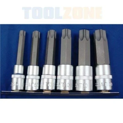 Image of Toolzone 6 Piece 1/2&quot; T55 T100 Star Bits 100mm