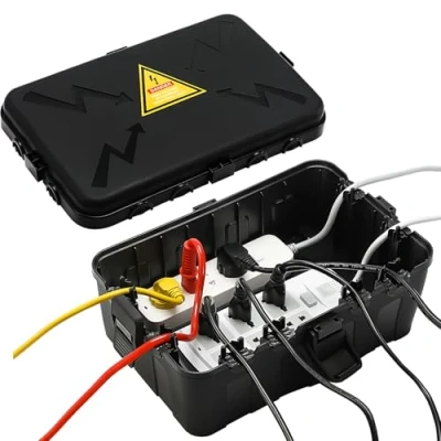 Image of Large Outdoor Electrical Box,IP54 Waterproof Outlet Covers,Weatherproof Extension Cord Covers Protect Outlet, Plug,Timer,Holiday Light,Black