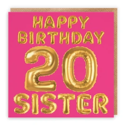 Image of Hunts England Sister 20th Birthday Card Happy 20 Balloon Collection