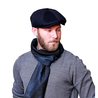 Image of HATSQUARE 8 Panel Dark Blue Wool Newsboy Hats Flat Cap for Men S