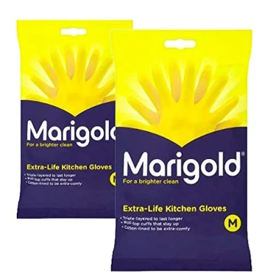 Image of Marigolds Unisex Marigold Gloves Medium Extra Life Kitchen 2 Pairs, Yellow, M Pack of UK