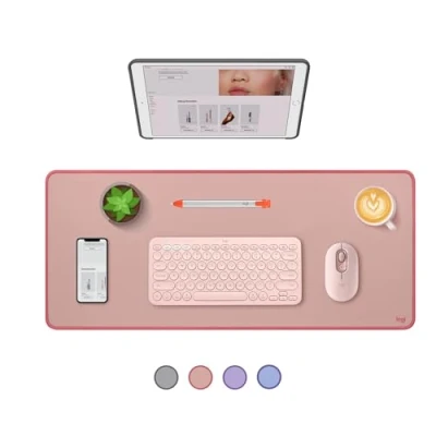 Image of Logitech Desk Mat Studio Series, Multifunctional Large Pad, Extended Mouse Mat, Office Protector with Anti Slip Base, Spill Resistant Durable Design, in Darker Rose