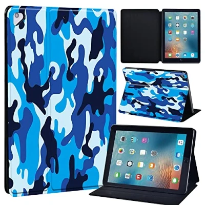 Image of Initial Letter Leather slim lightweight Stand Cover Case for Apple New iPad 9.7 2018 2017(6th Gen, 5th Gen)/iPad Air 2/iPad Air/iPad Pro Tablet with Auto Wake/Sleep (blue camouflage)