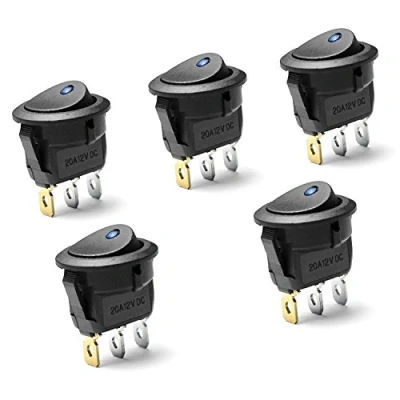 Image of 5 Pcs On Off LED Round Rocker Toggle Switch Light DC 20A 12V (Blue)