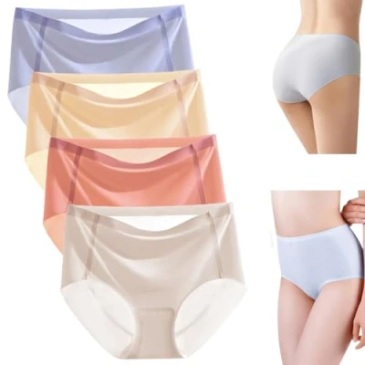 Image of 4PCSUltra Thin Non Marking Ice Silk Underwear, Womens Seamless High Waist Breathable Soft Stretchy Panties (5,XL)