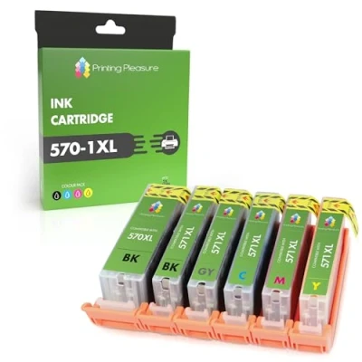 Image of 6 XL (FULL SET) Compatible PGI 570XL CLI 571XL Ink Cartridges for Pixma MG7750 MG7751 MG7752 MG7753 TS8050 TS8051 TS8052 TS9050 TS9055 Large Black/Black/Cyan/Magenta/Yellow/Grey, High Capacity