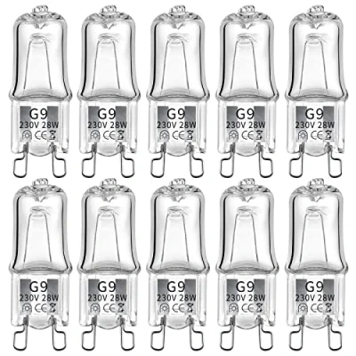 Image of FOXNSK 10 Pack Wax Burner Bulbs G9 Halogen 28W 220 240V 3500K Dimmable Bulb for Melt Lamp Replacement