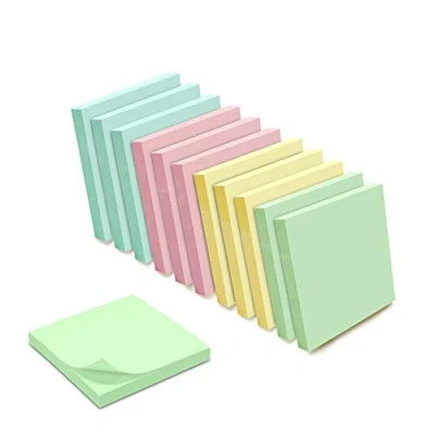 Image of WAYTEX 1200 Repositionable Self Adhesive Notes Assorted Pastel Colours 12 Pads of 100 Sheets 75 x mm Yellow Blue Pink Green