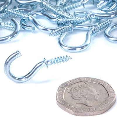 Image of 100x Small 15mm Chrome Cup Hooks Strong Metal Dresser/L Screw in
