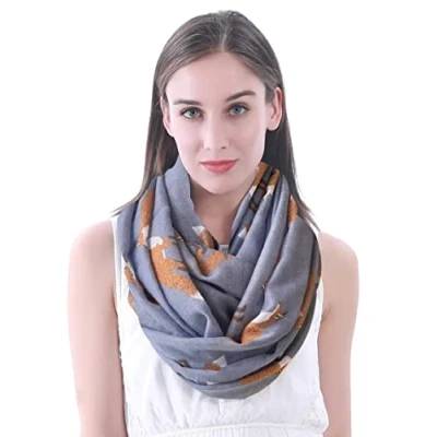 Image of Lina &amp; Lily Fox Print Lightweight Snood Scarf (Grey)