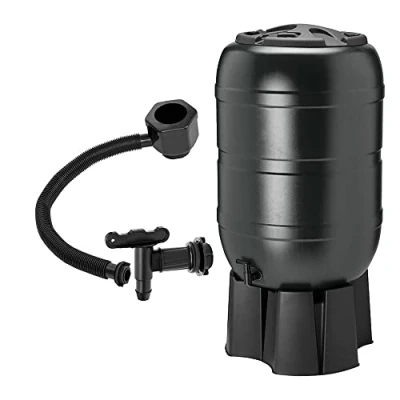 Image of 100L or 210L Outdoor Rainwater Slim Line Black Water Butt Complete With Tap Stand Filler Kit &amp; Lid (210 Litre)