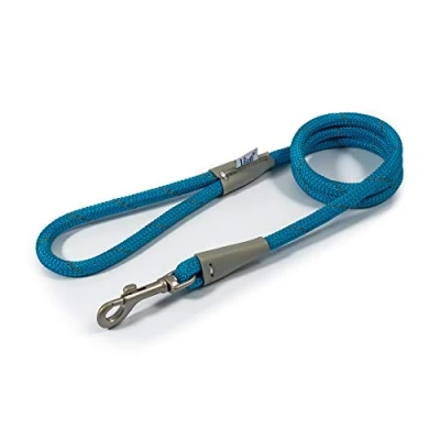Image of Ancol Viva Reflective Rope And Real Leather Snap Lead 107 X 1.2Cm. Blue