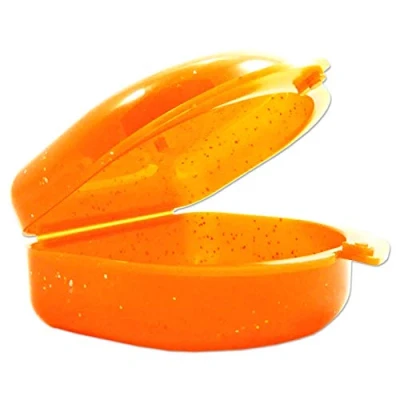 Image of Glitter Gumshield Case Mouthguard Box for Ortho Retainers, Sports Dental Appliances, Dentures &amp; More (Glitter Orange)
