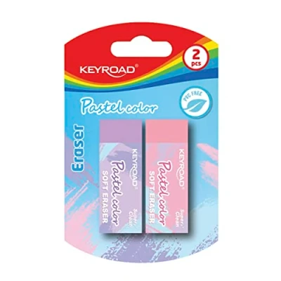 Image of KeyRoad KR972036 Universal Eraser for Pencil and Colouring Pencil, 2 Pieces, Blister, Colour: Pastels, Ideal School, Office, Pack of