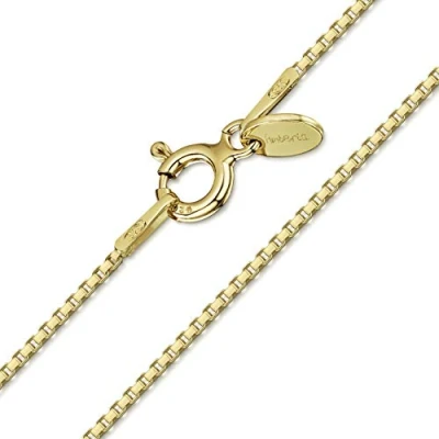 Image of Amberta 18K Gold Plated on 925 Sterling Silver 1.0 mm Venice Box Chain Necklace Length 24&quot; inch / 60 cm (24)