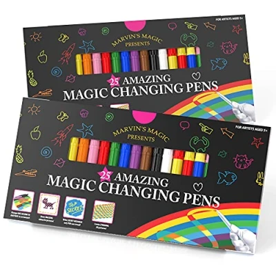 Image of Marvin&#039;s Magic Amazing Pens Colour Changing Colouring Set Create 3D Lettering or Write Secret Messages Magical Art Supplies x2 25 Coloured