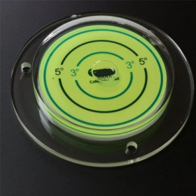 Image of Acrylic Large Flanged Circular Angle Spirit Bubble Degree Level (Green Liquid) 100mm Diameter with Marking Surface Level, Bulls Eye Bullseye Round