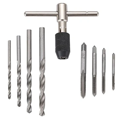 Image of TOPINCN Threading Tapping Tool Kit 9Pcs/Set Screw Taps &amp; T Handle Tap Wrench 2.5 5.2Mm Twist Drill Bits Hand Set M3/M4/M5/M6