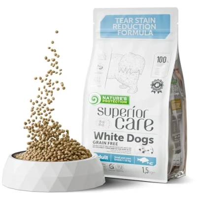 Image of Nature&#039;s Protection Superior Care Grain Free Adult Dry Dog Food White Fish for Dogs, High Protein, Hypoallergenic Kibble Sensitive Stomach, Reduces Brown Tear Stains, 1.5kg. Small Breeds.