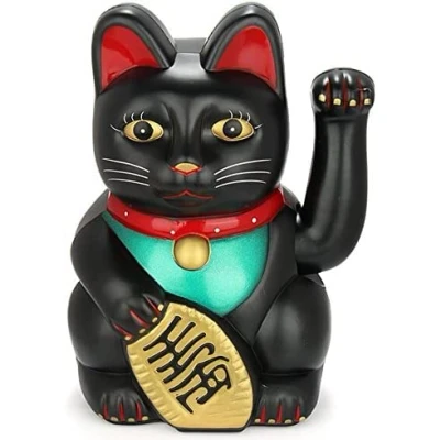 Image of 6&quot; Black Lucky Cat Waving Moving Arm Chinese Oriental Fortune Maneki Neko Feng Shui Money Decoration Gift Home Office Decor