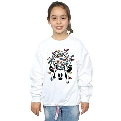 Image of Disney Girls Mickey Mouse Christmas Head Lights Sweatshirt White 12 13 Years