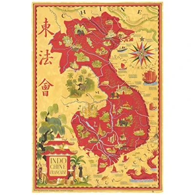 Image of Artery8 Map Boucher 1945 French Indo China Vietnam Pictorial Extra Large XL Wall Art Poster Print