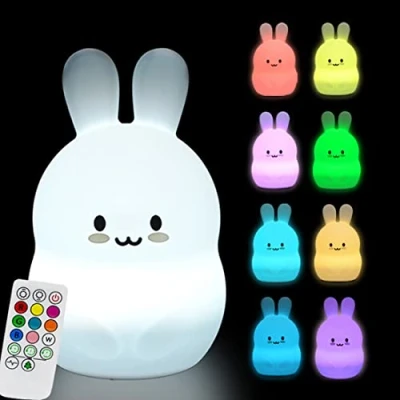 Image of Glinrui Large Rabbit Night Lights for Kids in Silicone 9 Colors Changing LED Bedroom Lighting Children Bedside Table Lamps Boys/Girls/Adults/Bedroom/Student/Elder/Bathroom/Outdoor