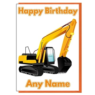 Image of AK Giftshop Digger Themed Personalised Birthday Card ADD A NAME AND AGE