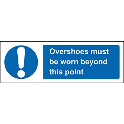 Image of Overshoes must be worn beyond this point Safety sign Self adhesive sticker 300mm x 100mm