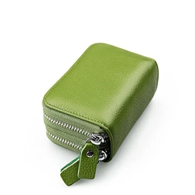 Image of AprinCtempsD RFID Blocking Women&#039;s Credit Card Holder Genuine Leather Ladies Small Coin Purse Men&#039;s Mini Wallet with Double Zipper (Green)