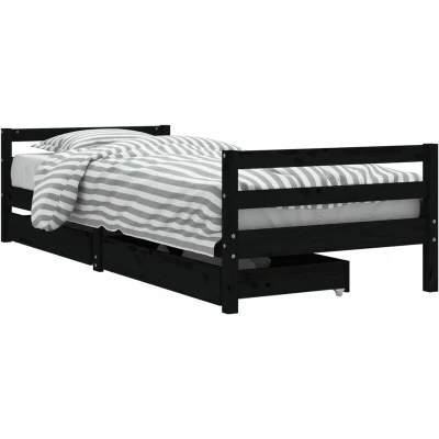 Image of vidaXL Kids Bed Frame with Drawers Black 90x200 cm Solid Wood Pine
