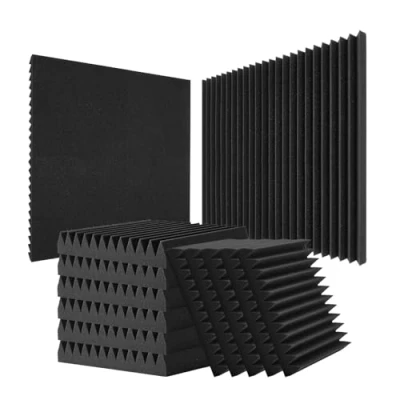 Image of VEVOR Acoustic Foam Panels, 50 Pack 12 x 2 inches, High Density Soundproof Wall Panels,Fire Resistant Panels,Sound Dampening Absorbing Panels for Studio and Ceiling,Black