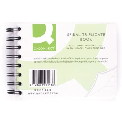Image of Q Connect Feint Ruled Wirebound Triplicate Book 102x127mm Ref KF01343