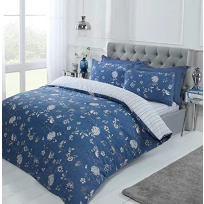 Image of Rapport Home Country Toile Floral Navy Reversible Double Duvet Cover Set