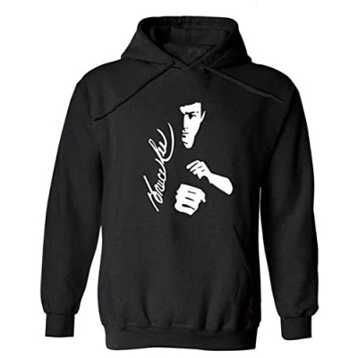 Image of Li Xiaolong Dragon Mens Martial Arts Long Sleeve Hoodie Jumper Pullover Sweatshirt Black