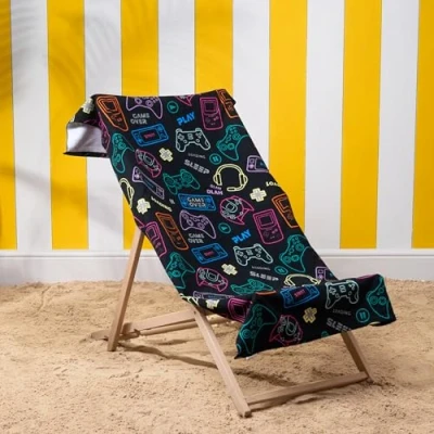 Image of Dreamscene Swimming Towels for Kids Gaming, Black Microfibre Beach Adults Gym Pool Holiday Essentials Super Soft Quick Dry Towel, 71cm x 152cm